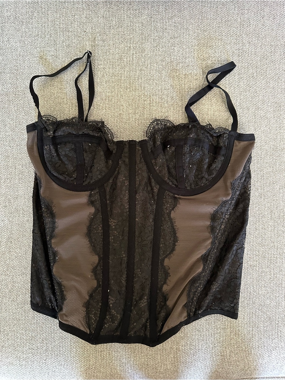 Urban Outfitters Black Lace Trim Brown Corset Top